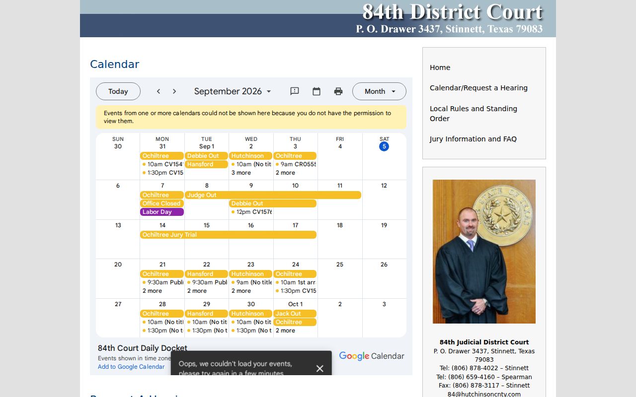 Hansford County court schedule calendar and hearing request