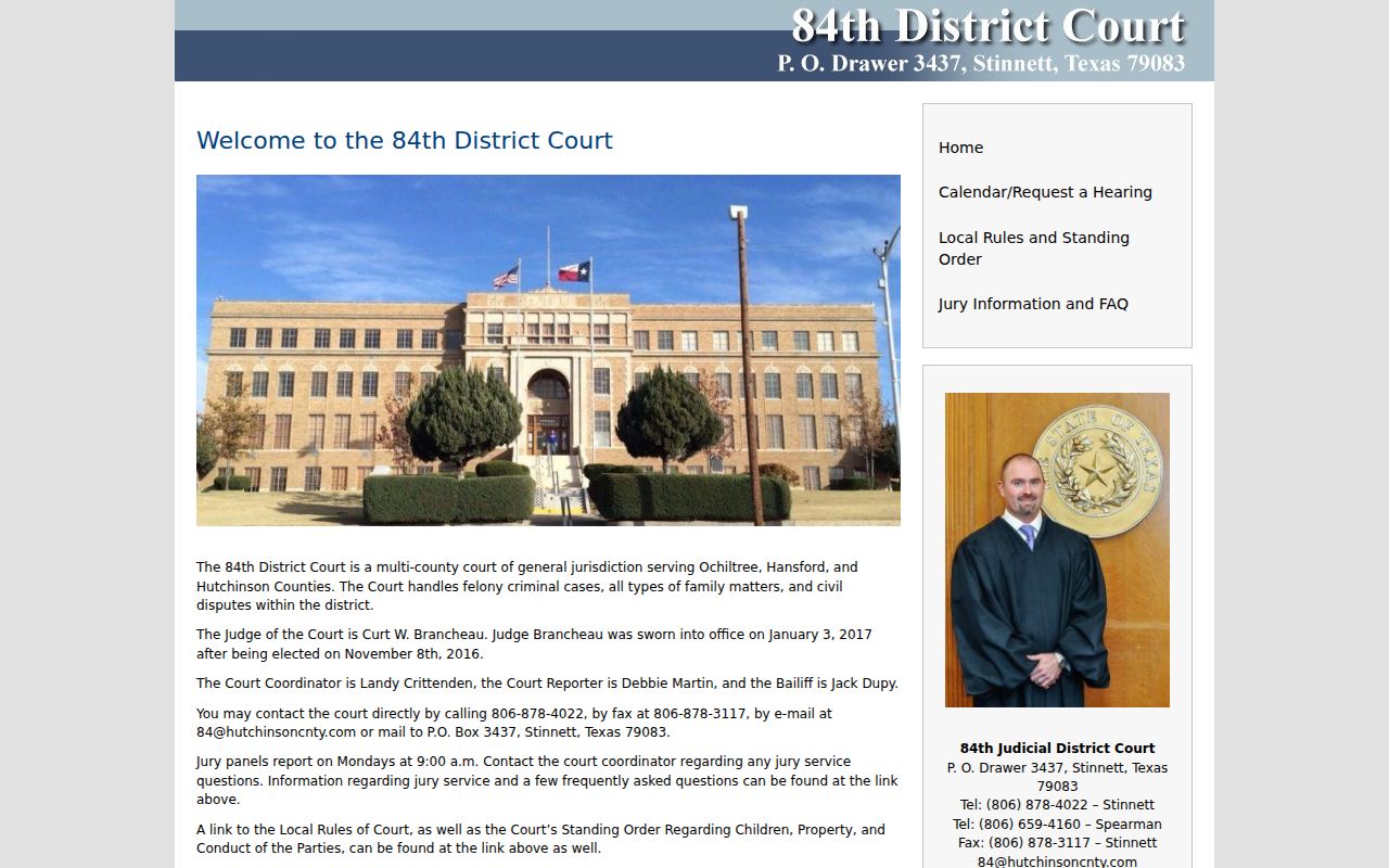 Hansford County court schedule within the multicounty 84th District
