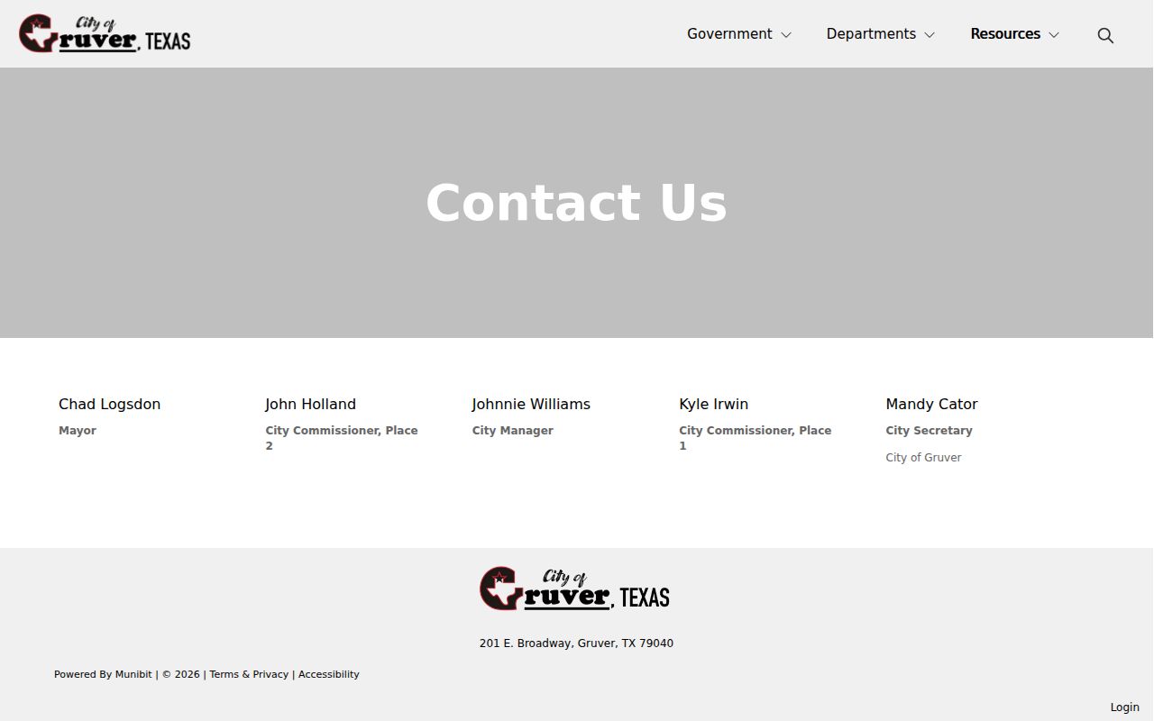 Gruver court records routing through the official city contact page