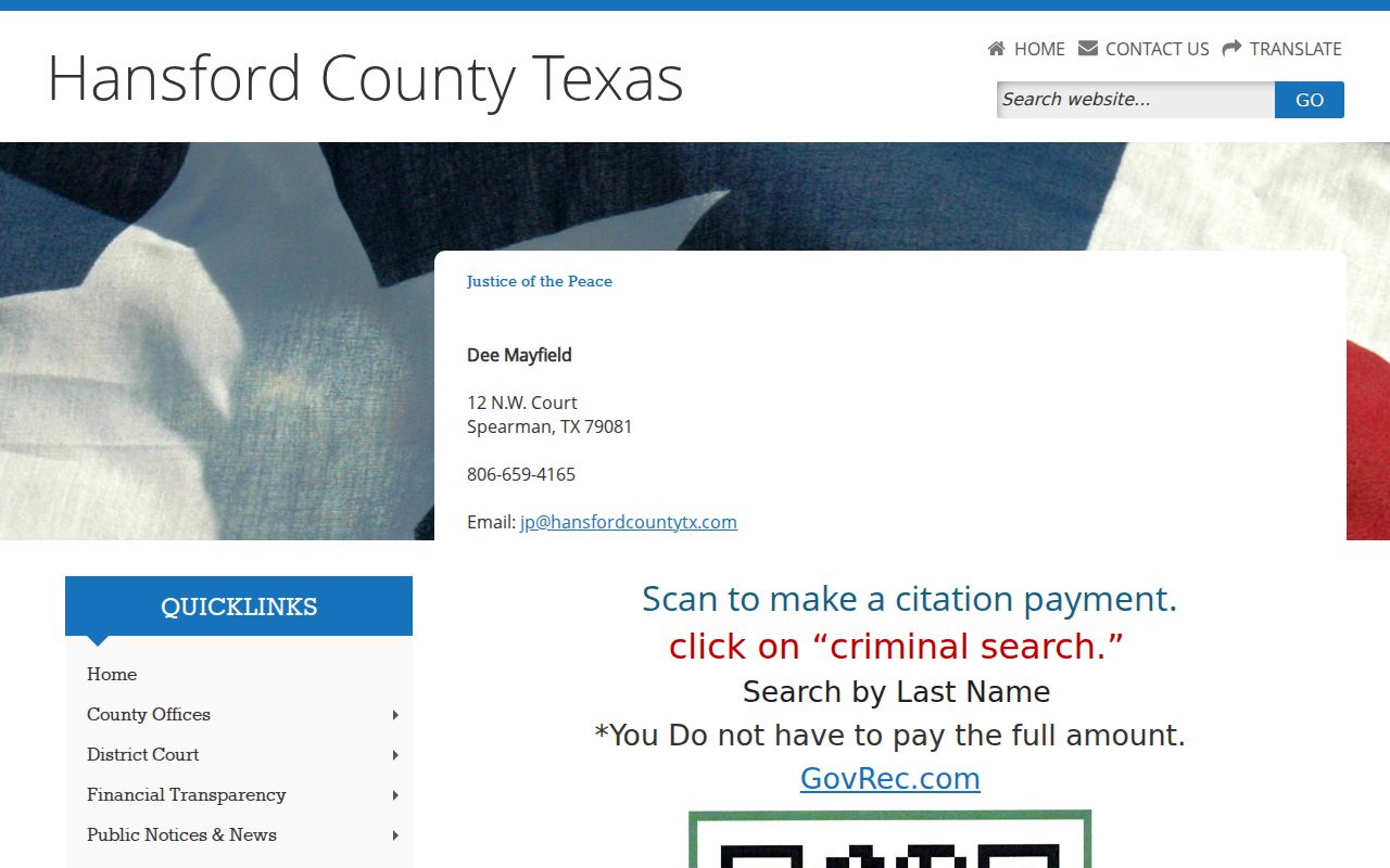 Hansford County traffic court citation payment and search page